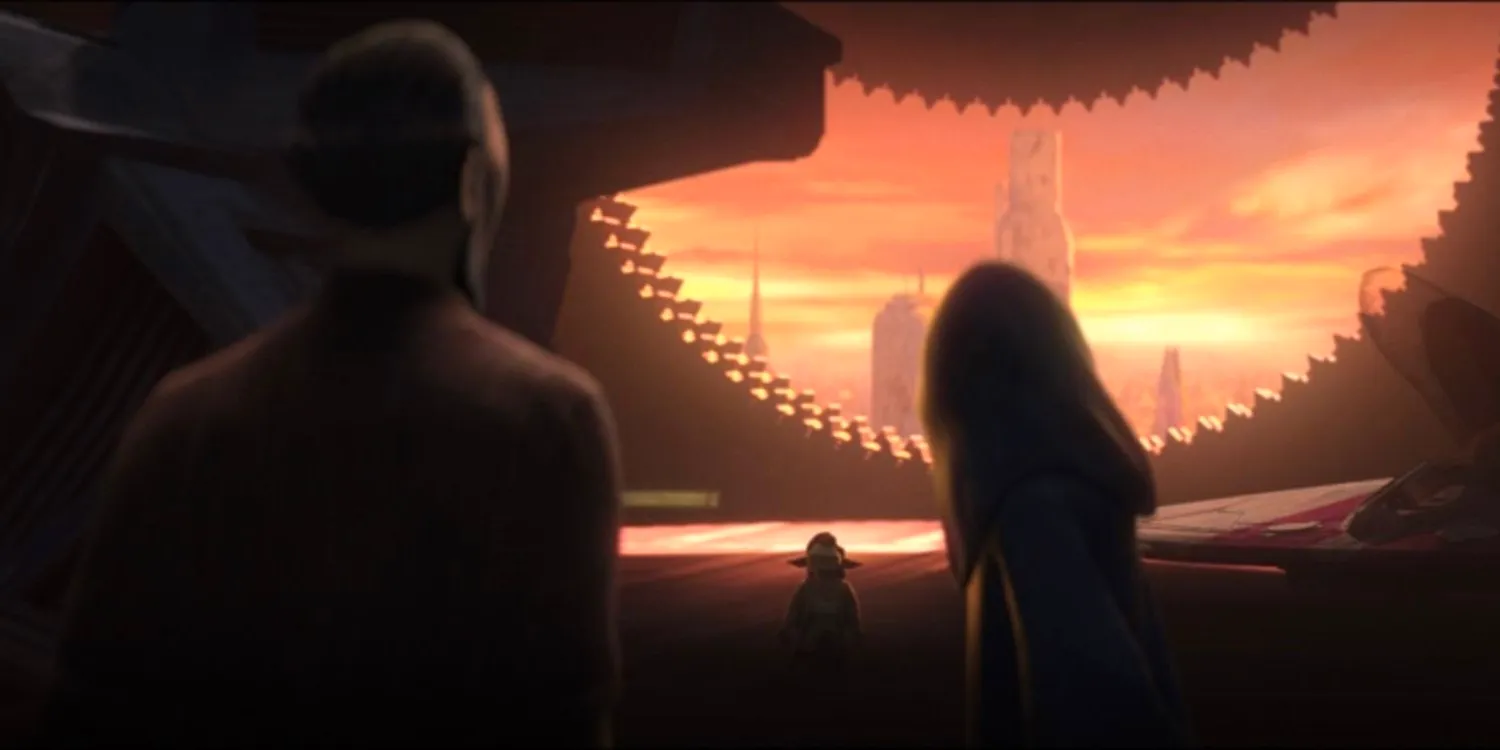 Darth Sidious and Dooku looking at Yaddle. Image