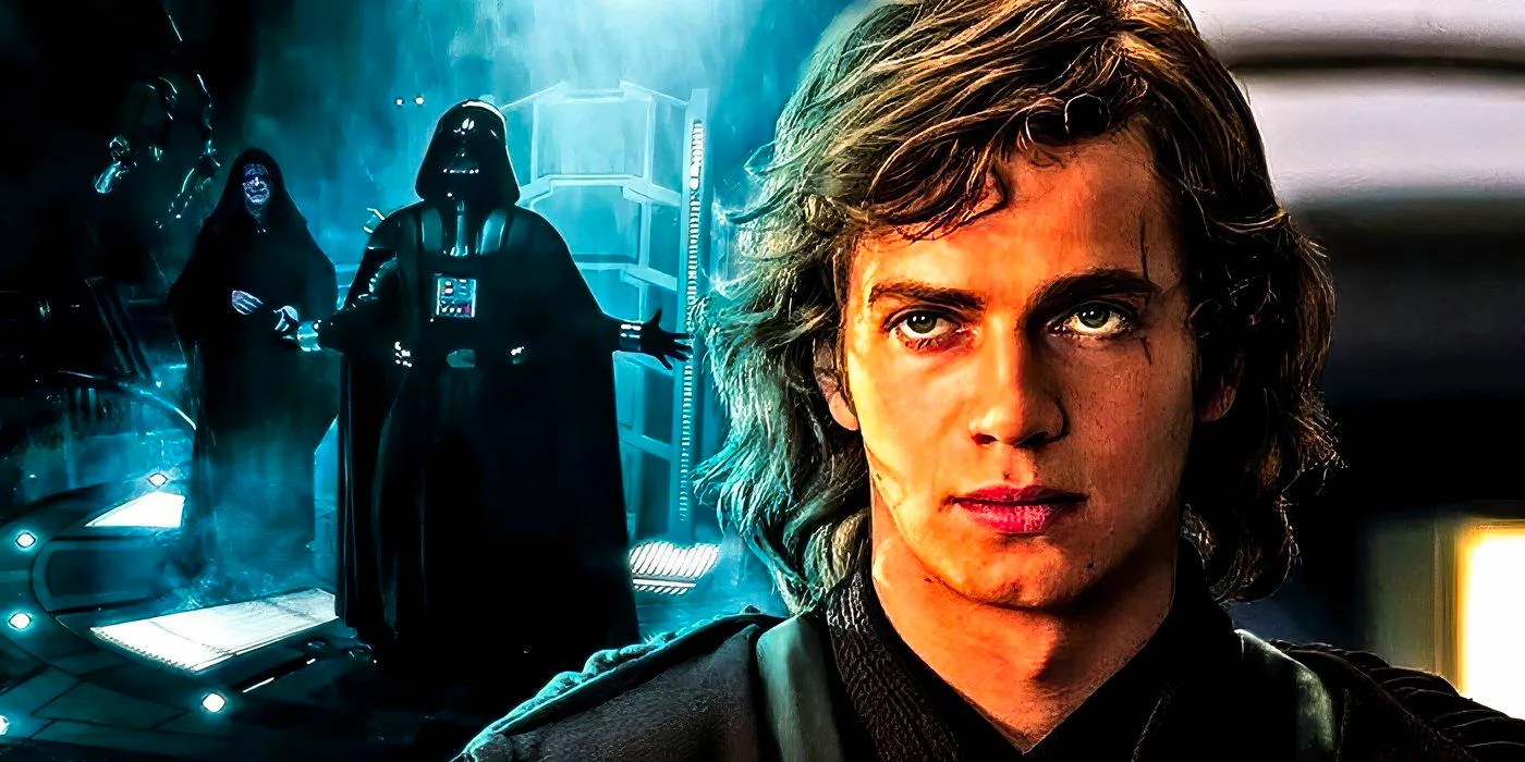 Darth Vader and Emperor Palpatine with Anakin Skywalker in the foreground. Image