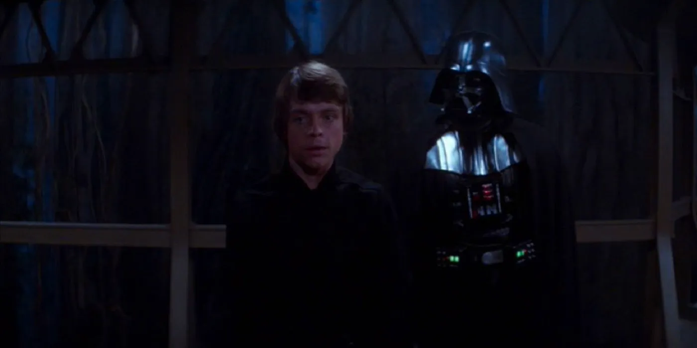 Darth Vader and Luke Skywalker talk in Star Wars Return of the Jedi Image