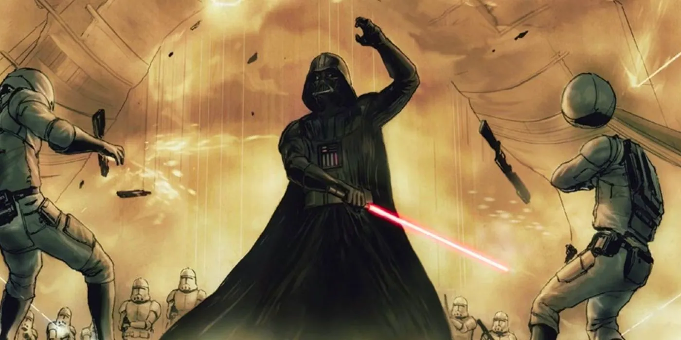 Darth Vader fighting two enemies in Star Wars Legends Image