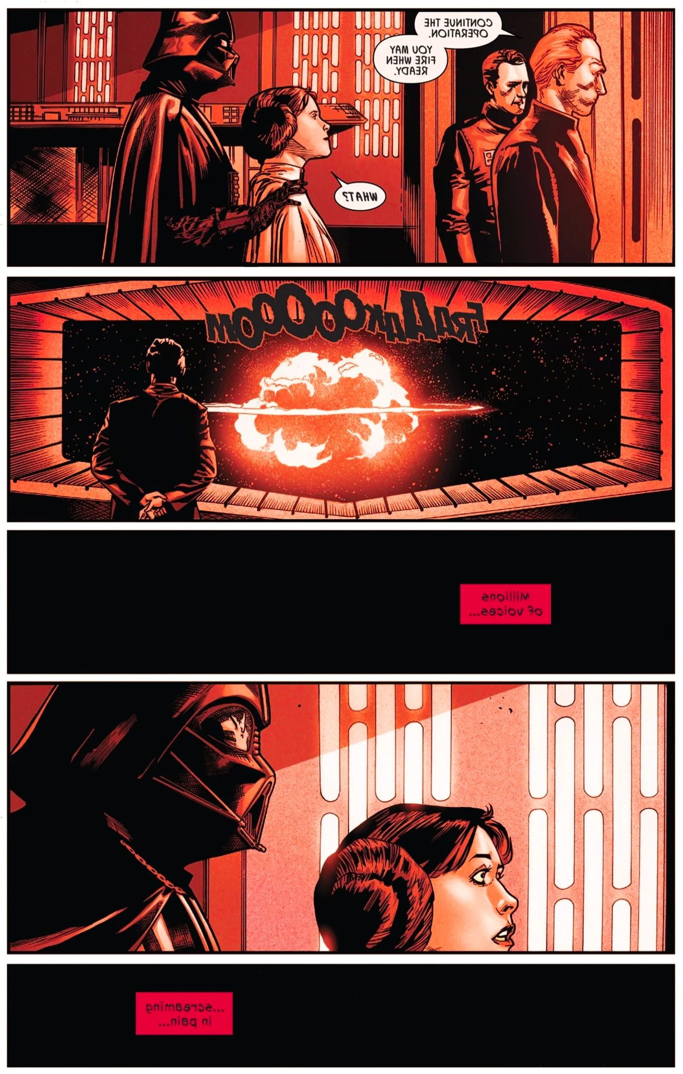 Darth Vader recounting the moment the Death Star destroyed Alderaan. Image