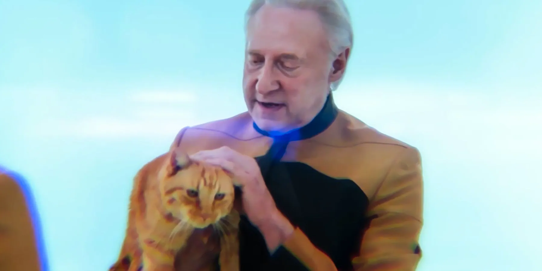 Data presents Spot the cat to Lore in his mind space in Star Trek: Picard season 3, episode 8. Image