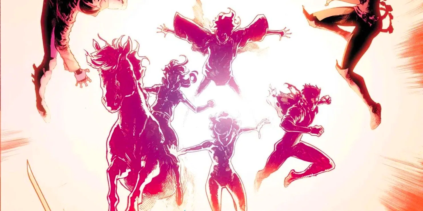 David Marquez's cropped cover for Uncanny X-Men (2024) #2, feautring the Outliers emerging from a portal. Image