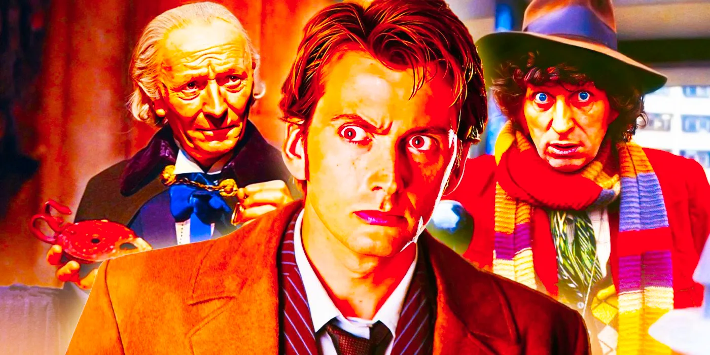 David Tennant, Tom Baker, and William Hartnell in Doctor Who Image