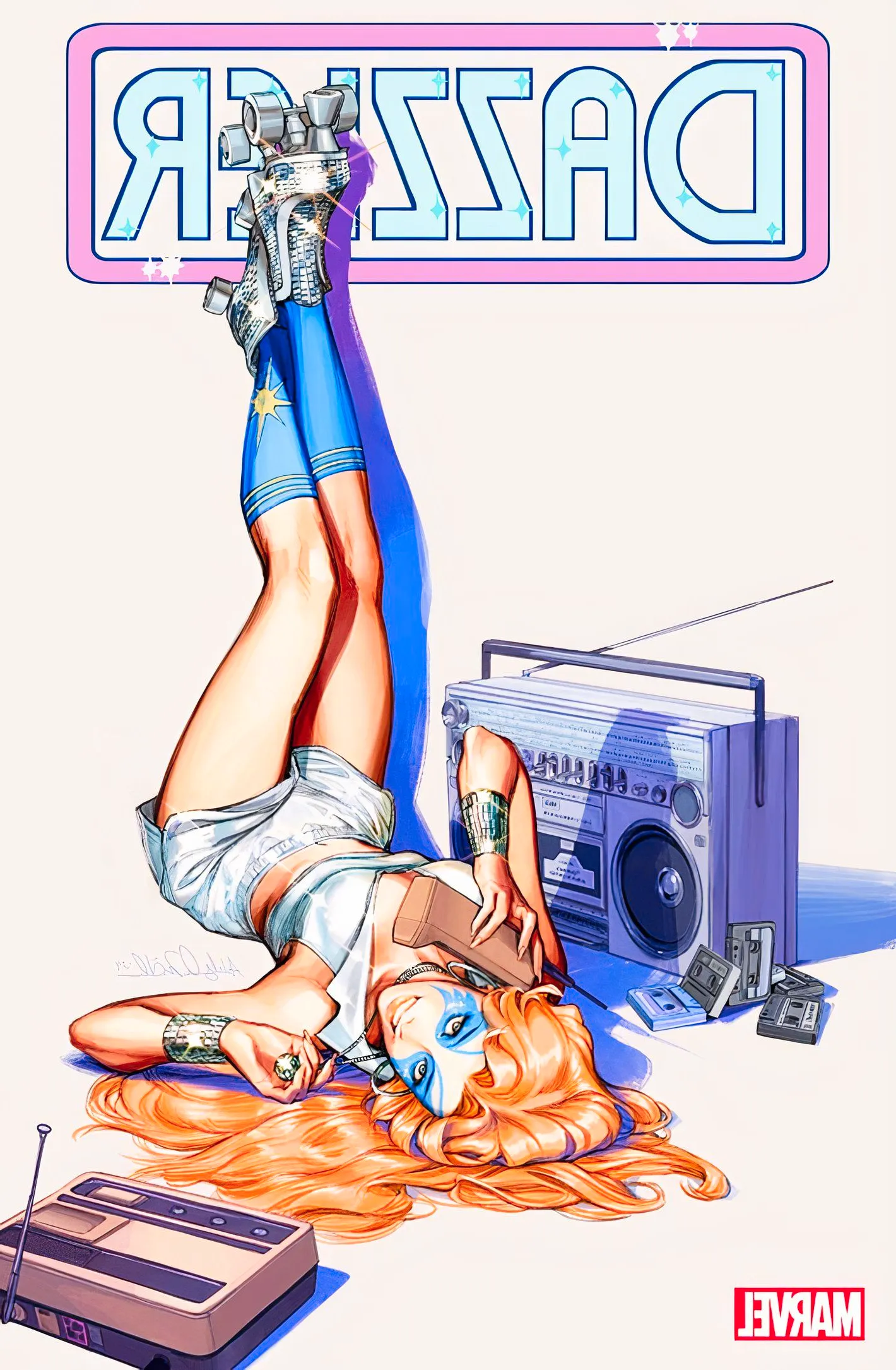 Dazzler #1 variant cover, Dazzler in roller skates lying down listening to music Image