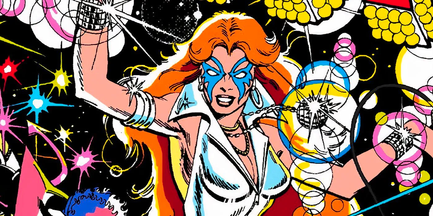 Dazzler surrounded by fireworks in Marvel Comics Image