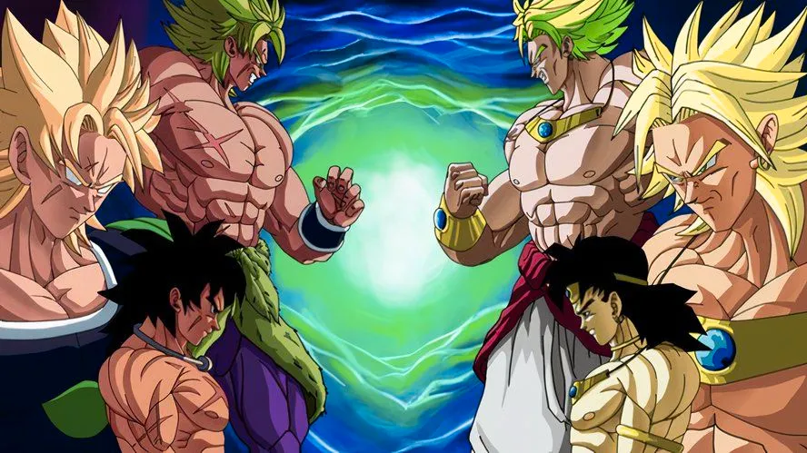 DBZ Broly and his transformations on the left and DBS Broly and his transformations on the right. Image