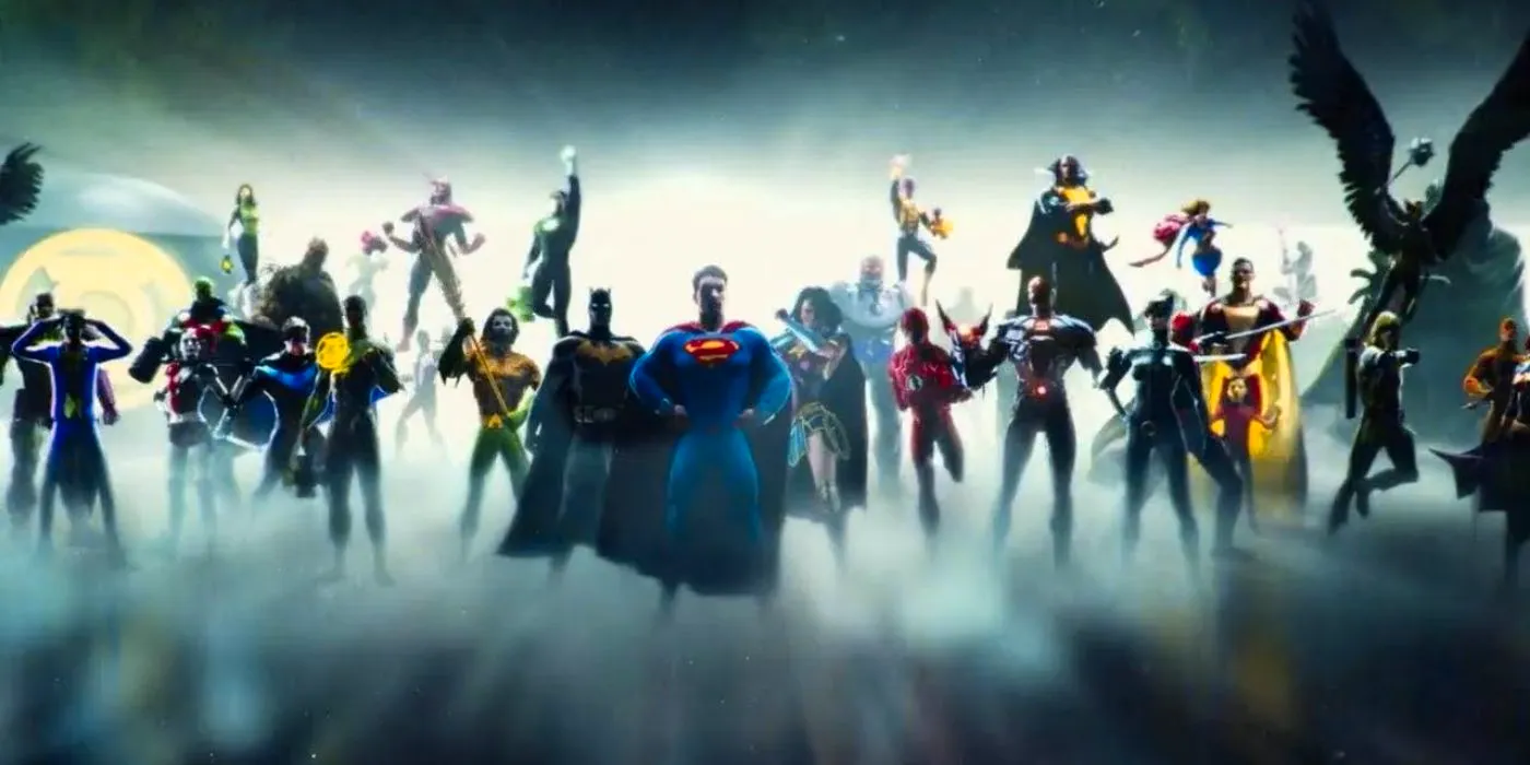 DC Extended Universe animated opening featuring a league of heroes standing together. Image