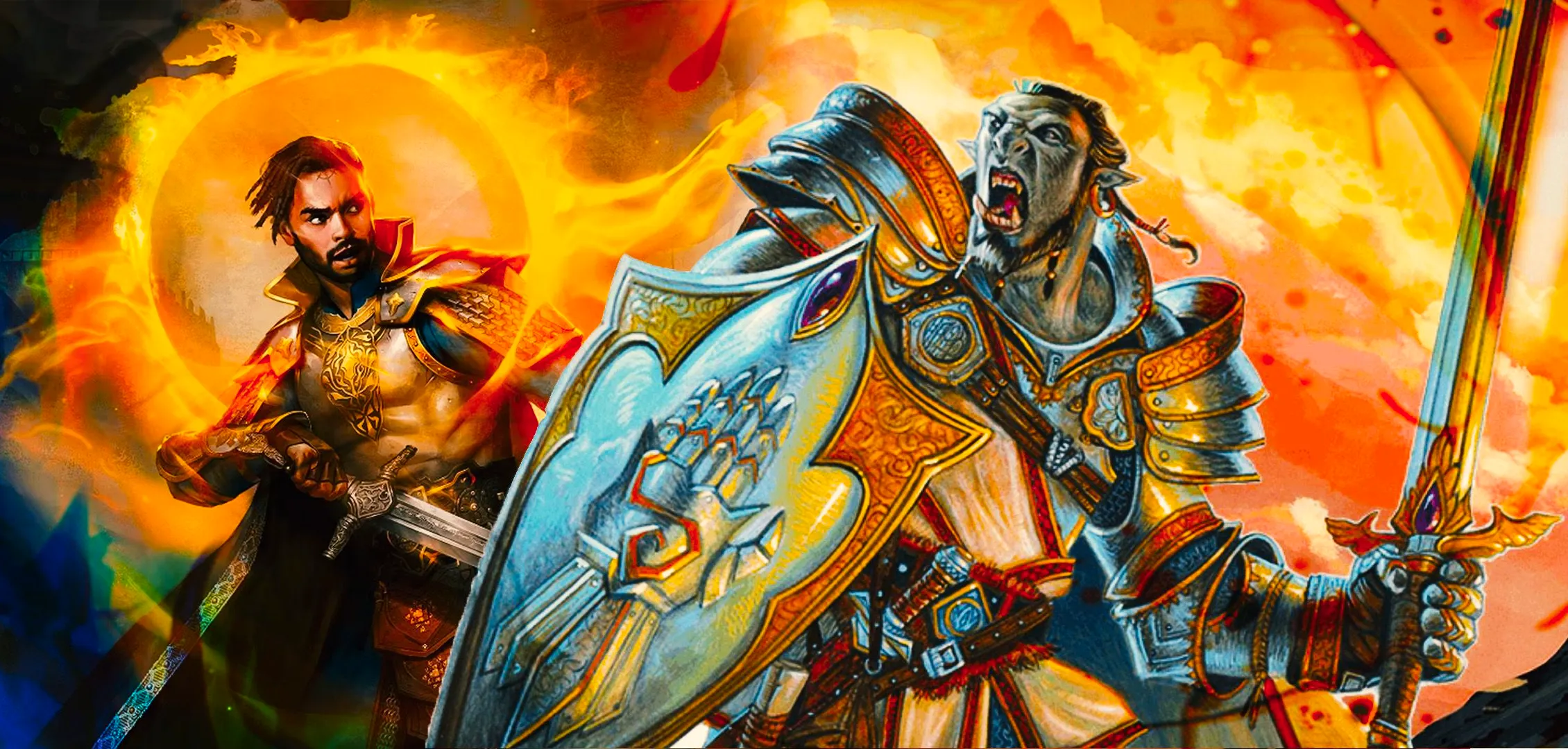 D&D 5e Paladin and a Fighter with rings of fire around them. Image