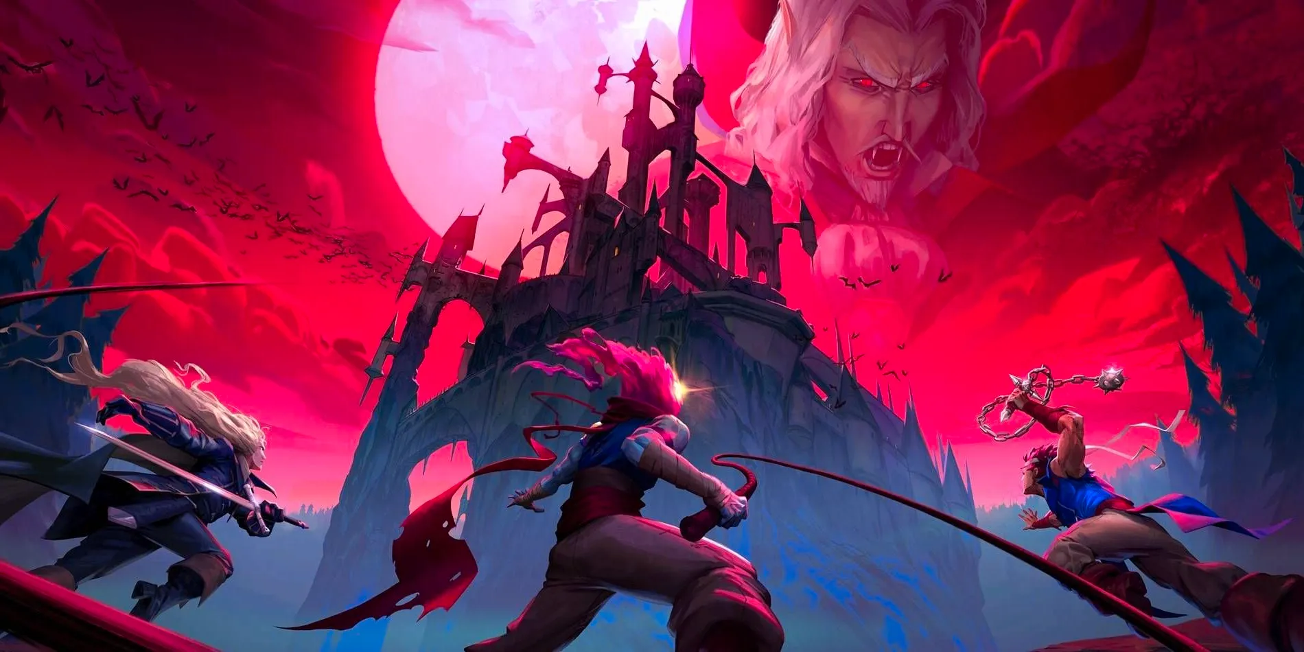 Dead Cells Return to Castlevania DLC Promotional Image with Richter Belmont, Main Character, and Alucard Image