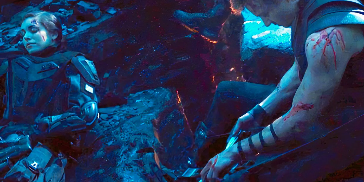 Dead Hawkeye and unidentified woman in Avengers Age of Ultron Image