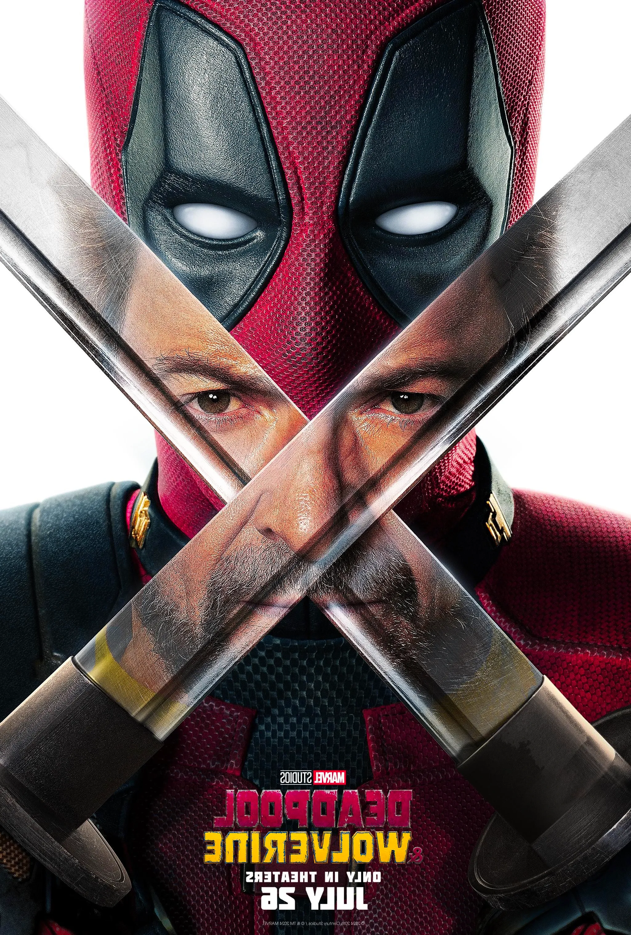 Deadpool and Wolverine Poster Showing Wade Wilson's Swords Showing Hugh Jackman's Reflection Image