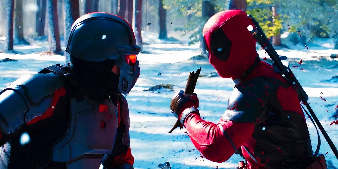 Deadpool fighting the TVA with Wolverine's bones in Deadpool & Wolverine Image