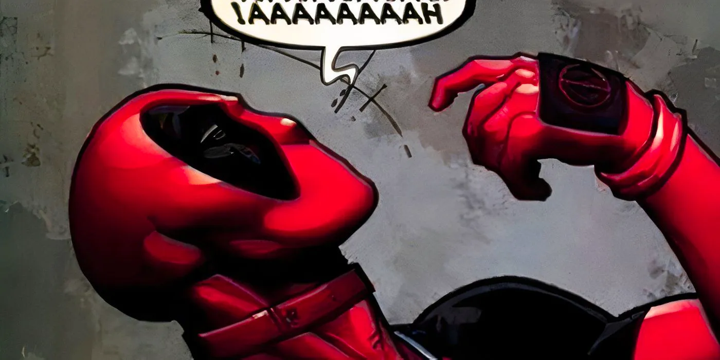 Deadpool laughing. Image