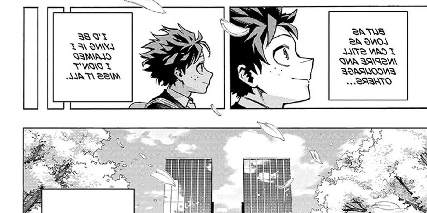 Deku admits that he misses his old life as a hero, not his friends. Image