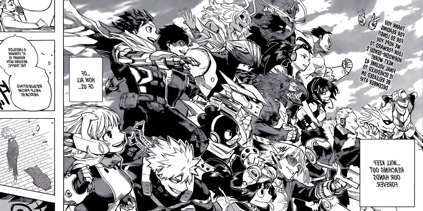 Deku and his friends prepared to go save people as heroes during the last pages of My Hero Academia chapter 430.  Image