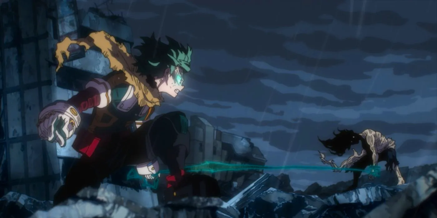 Deku and Shigaraki arrive on the ground to have their battle. Image