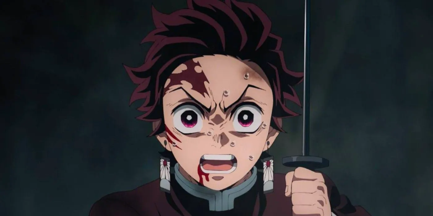 demon slayer tanjiro holding his sword looking shocked Image