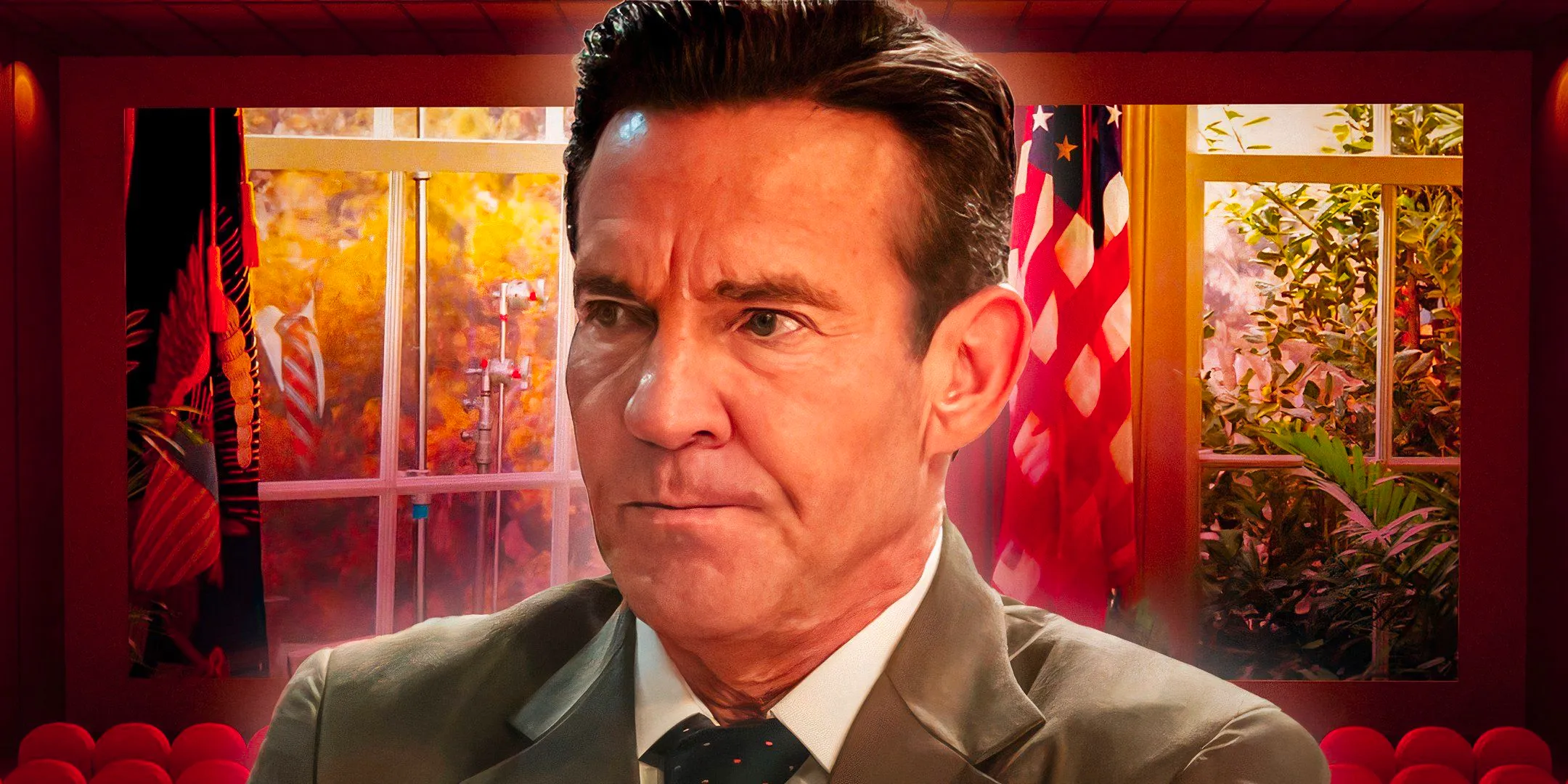 Dennis Quaid as Ronald Reagan in front of the Oval Office Image