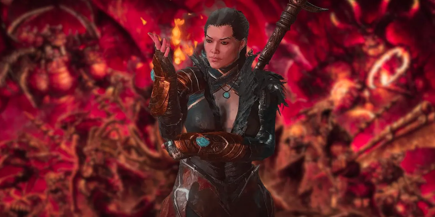 Diablo 4 Fell Council enemy mini-bosses from Season 5 Infernal Hordes mode with a sorcerer character Image