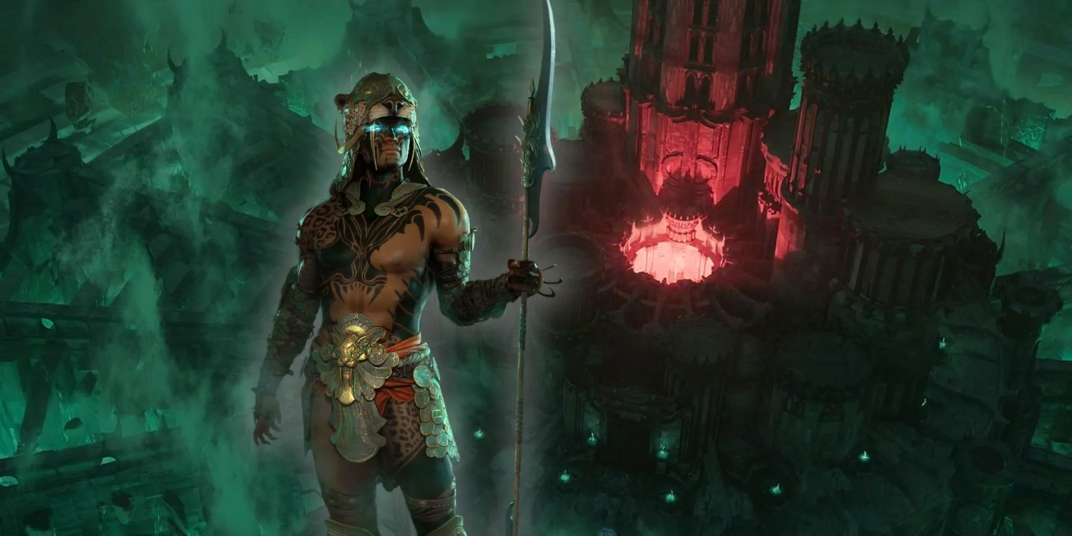 Diablo 4 Vessel of Hatred Dark Citadel with a Spiritborn standing in front Image