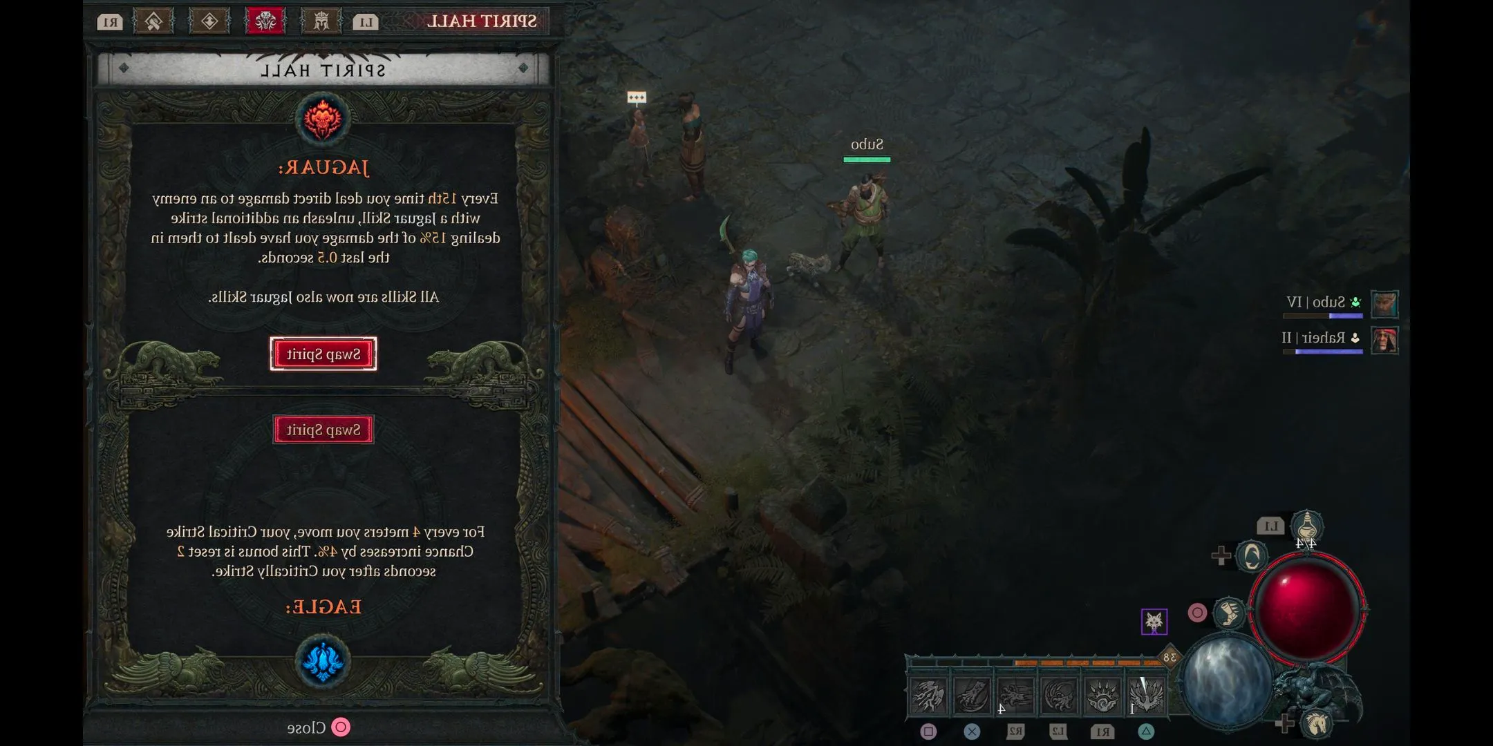 Diablo 4 Vessel of Hatred Screenshot with the Spirit Hall menu for Spiritborn Image