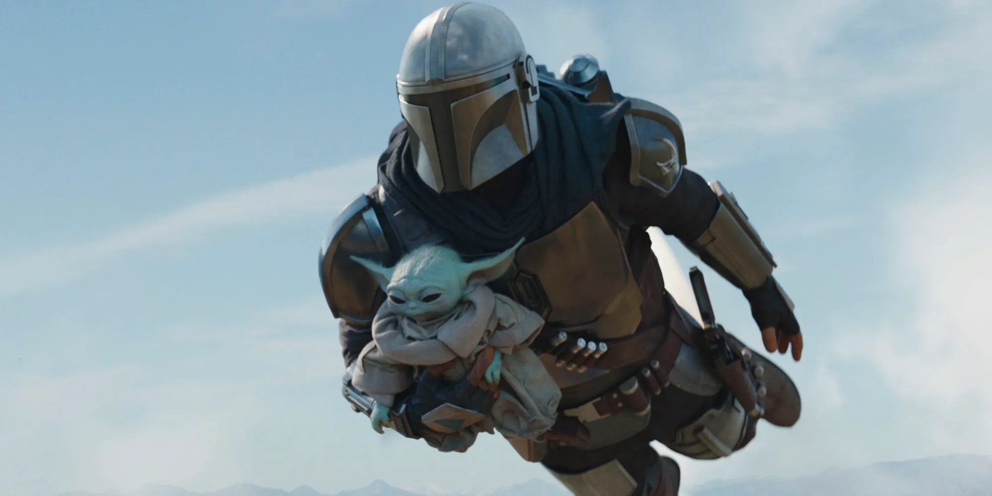 Din Djarin and Grogu flying in The Mandalorian season 2 Image