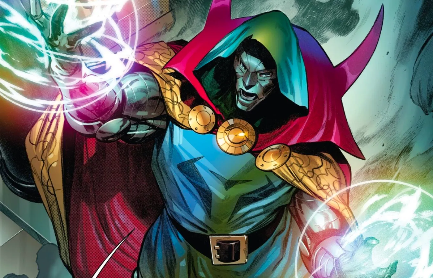 Doctor Doom wearing Doctor Strange's cloak as the new Sorcerer Supreme. Image