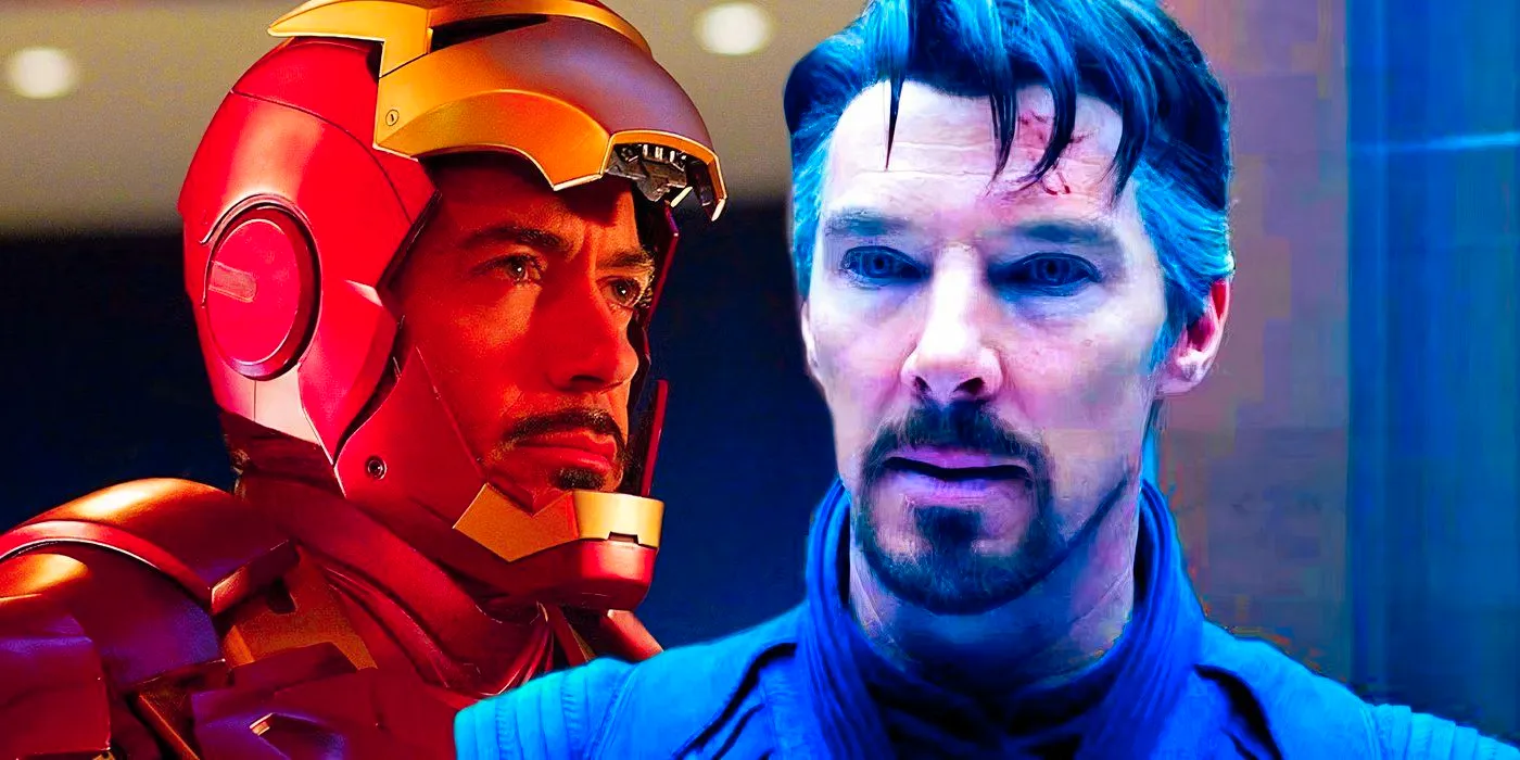 Doctor Strange captured by the Illuminati in Multiverse of Madness and Tony Stark in his Iron Man suit Image