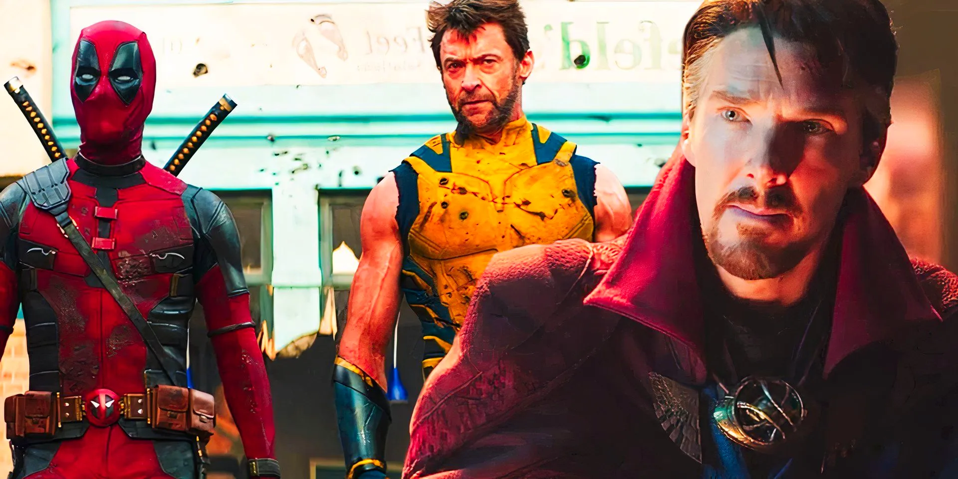 Doctor Strange looking serious in Multiverse of Madness next to Wolverine and Deadpool Image