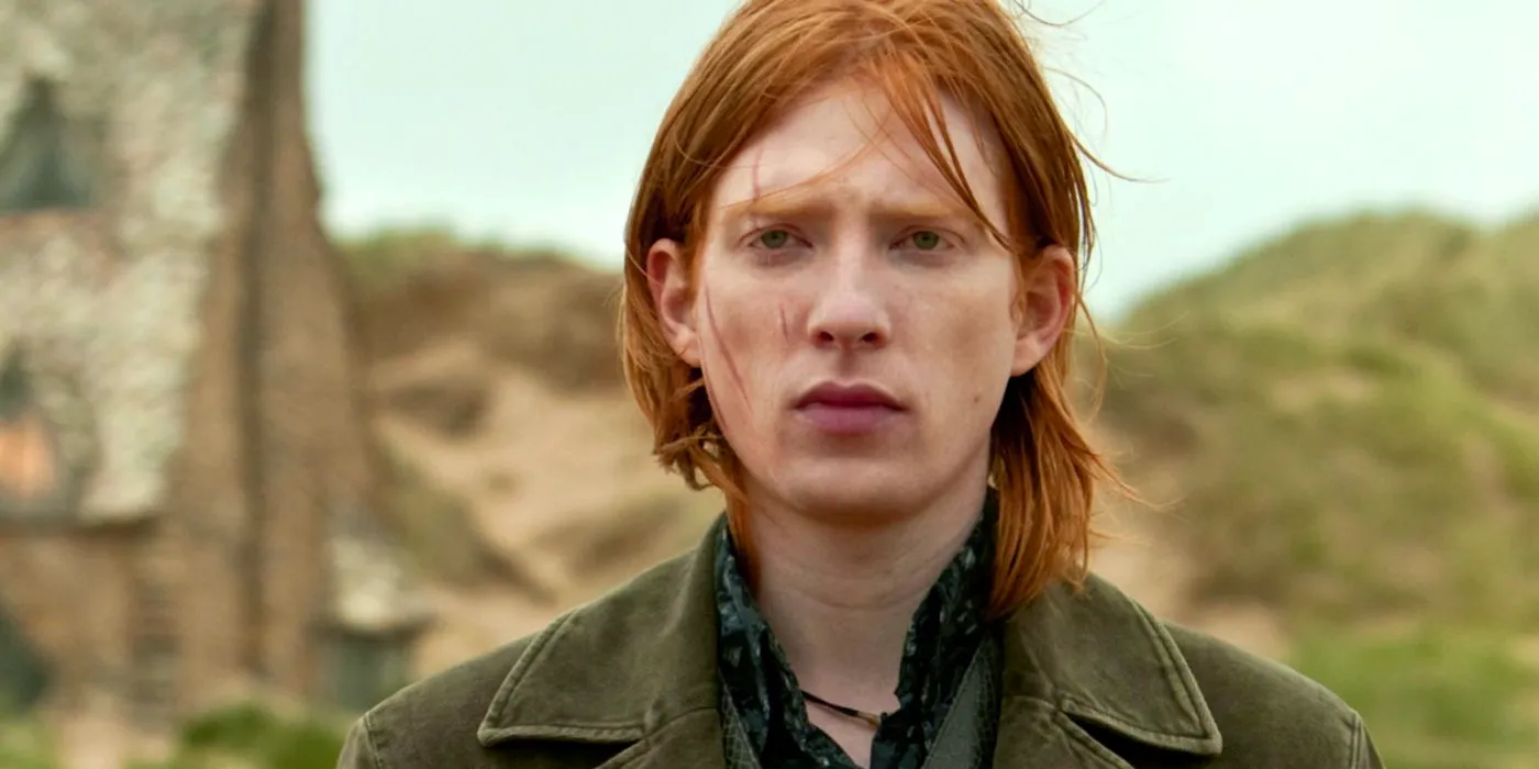 Domhnall Gleeson's Bill Weasley outside of Shell Cottage in Harry Potter and the Deathly Hallows Image