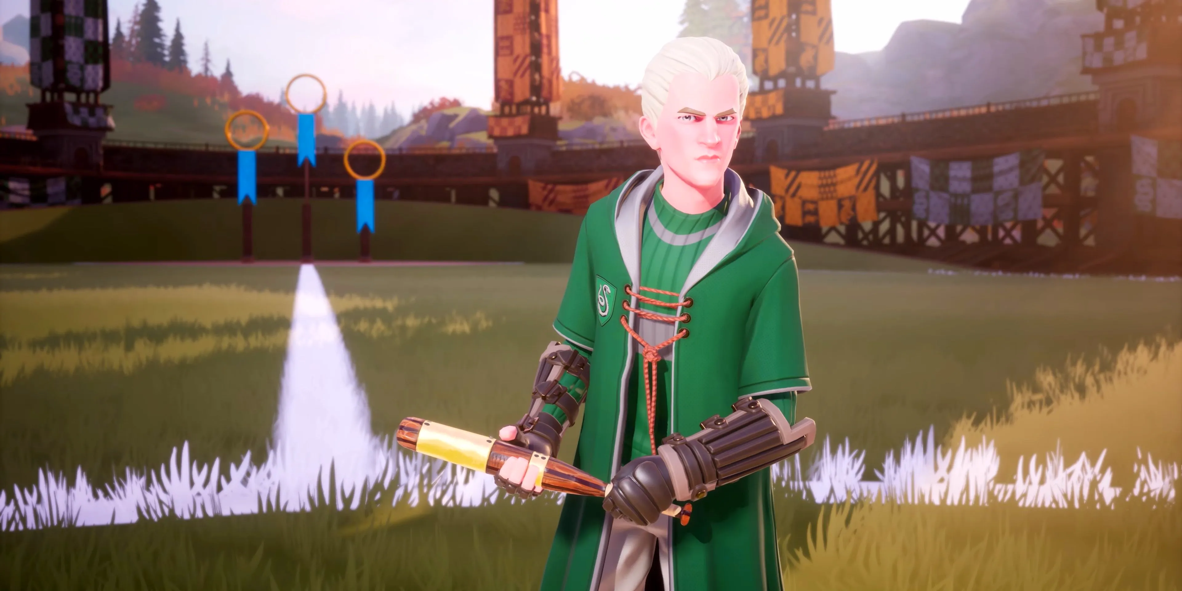 Draco Malfoy holding a Beater club in Harry Potter: Quidditch Champions. Image