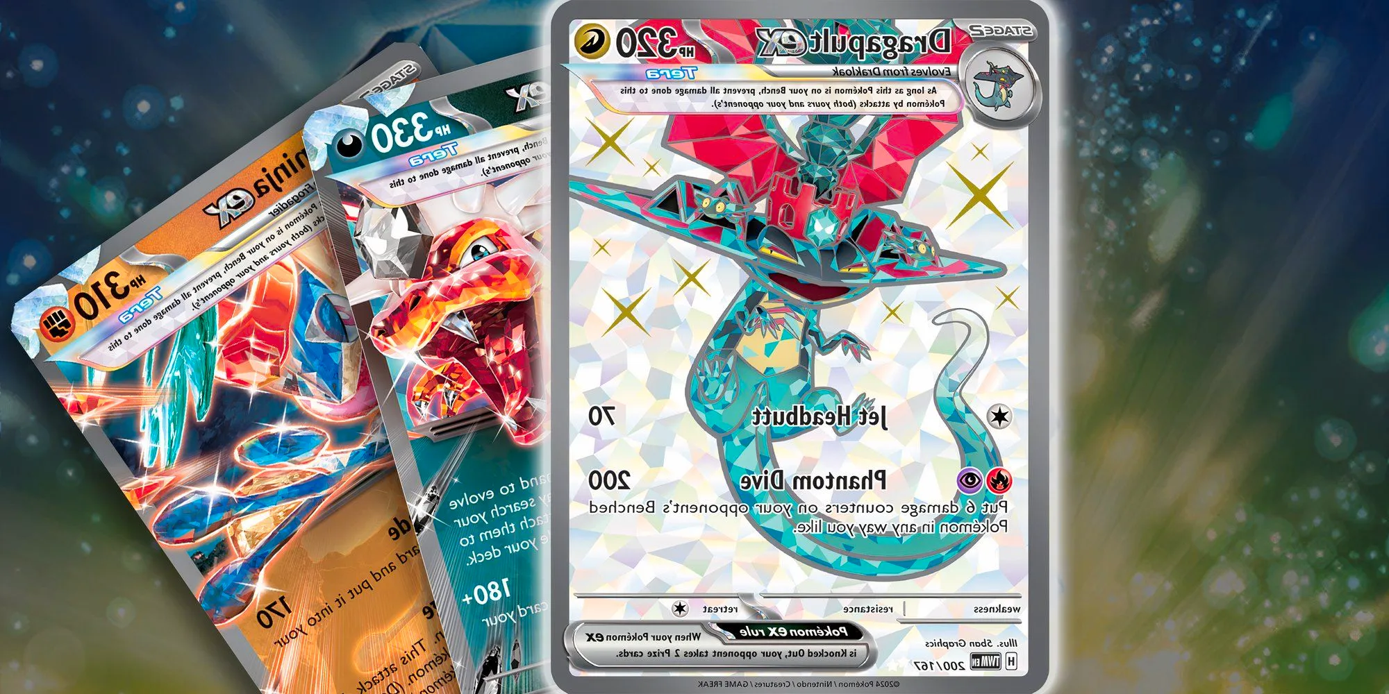 Dragapult EX, Charizard EX, and Greninja EX. Image