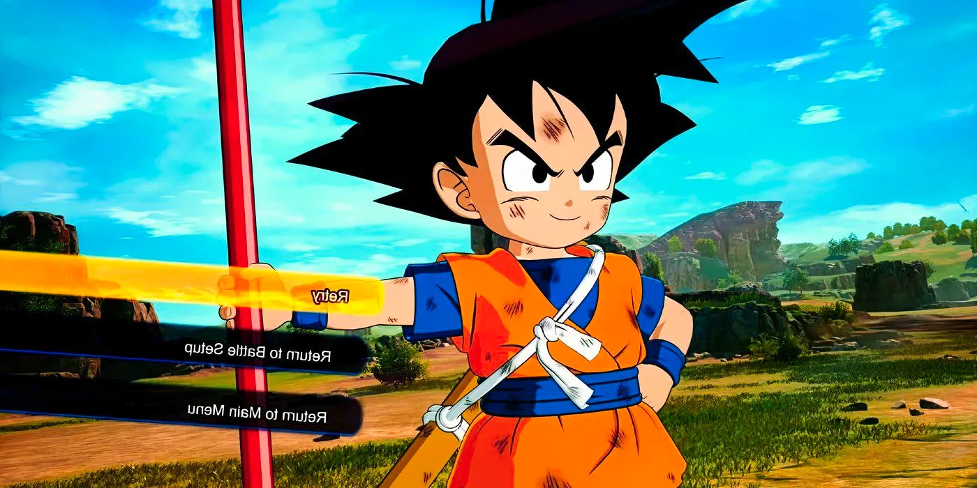 Dragon Ball Sparking Zero Daima Goku (Mini) standing with power pole. Image