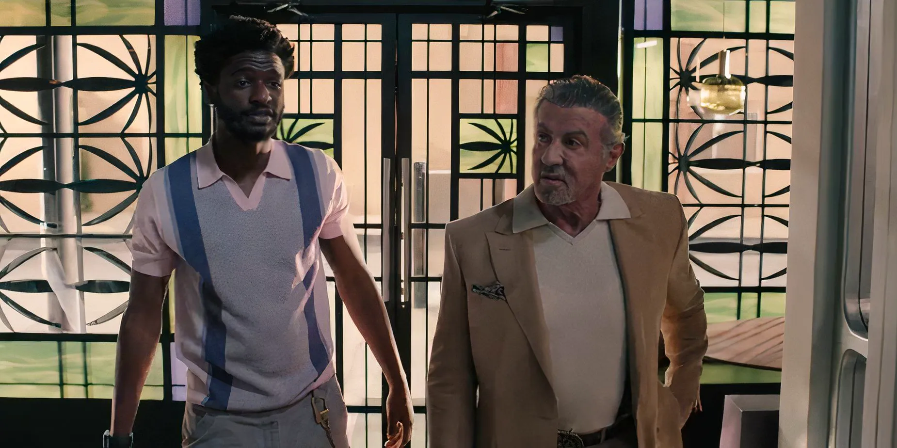 Dwight Manfredi (Sylvester Stallone) and Tyson Mitchell (Jay Will) in the Even Higher Plane in Tulsa King season 2, episode 1 Image