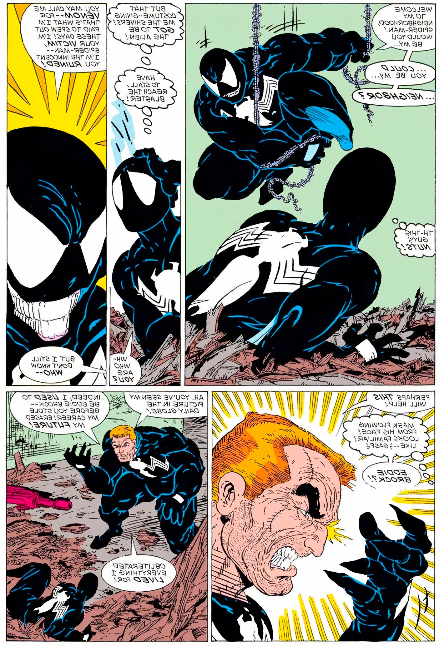 Early Venom appearance in Spider-Man, the original explanation for the symbiote's name is revealed. Image