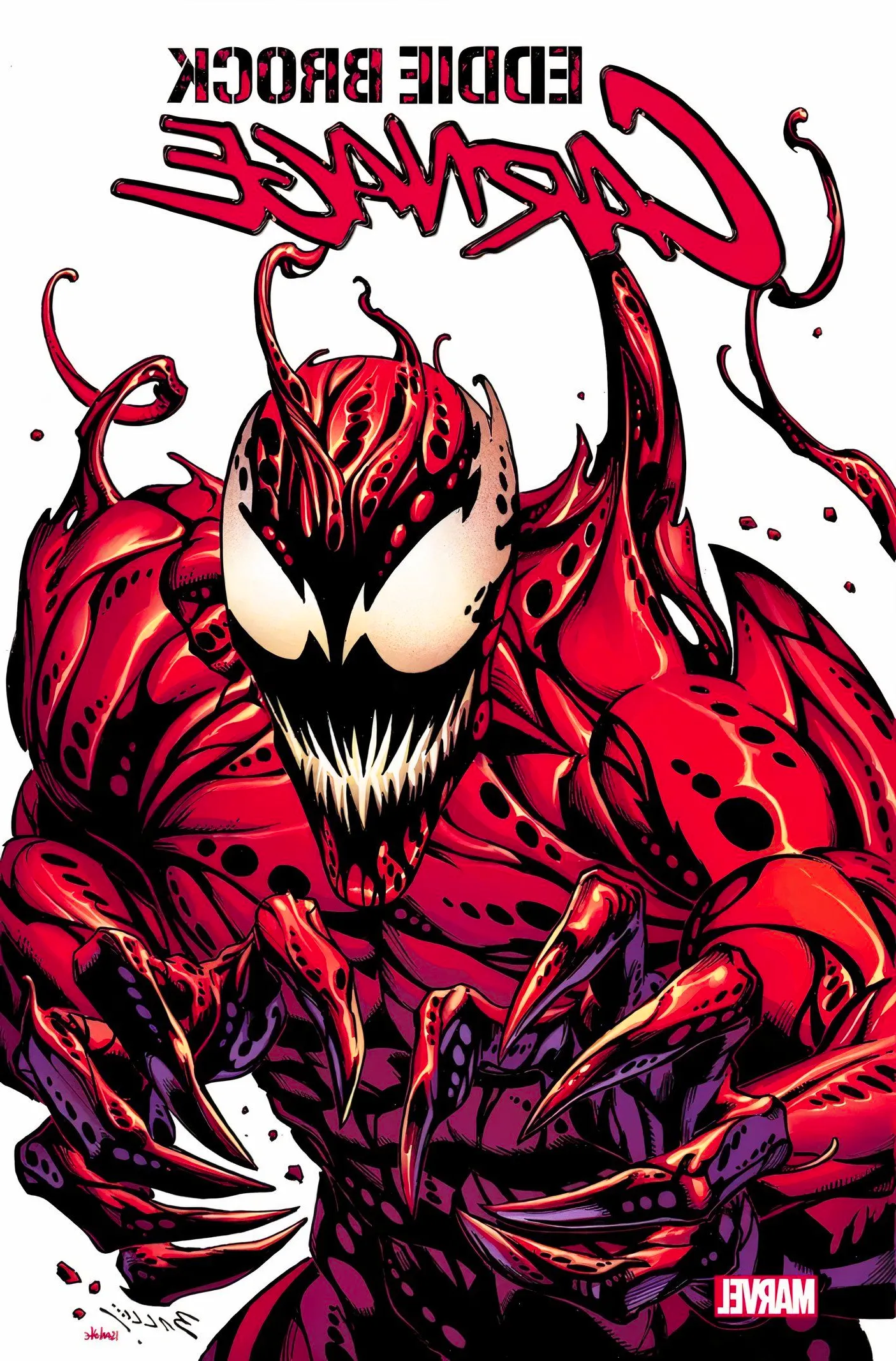 Eddie Brock: Carnage #1, Eddie as an imposingly large Carnage, with sharp claws Image