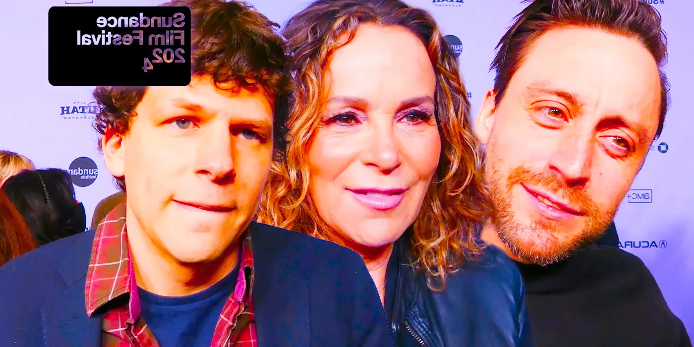 Edited image of Jesse Eisenberg, Kieran Culkin & Jennifer Grey at A Real Pain's Sundance premiere Image