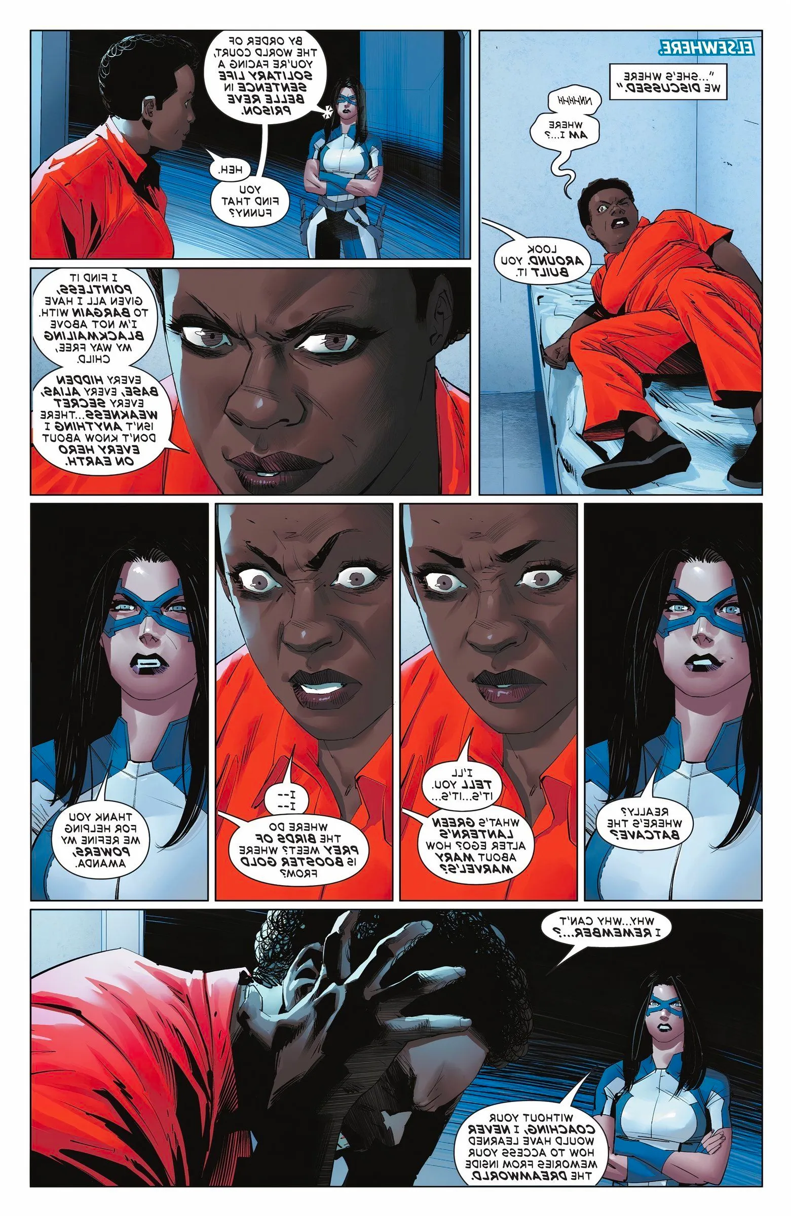 Eight panels of Amanda Waller and Dreamer talking Image