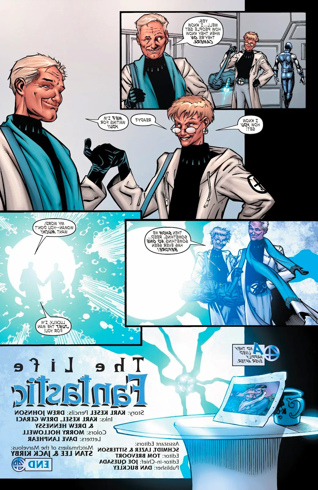 Elderly Reed Richards and Sue Storm go off into the unknown in a flash of light Image