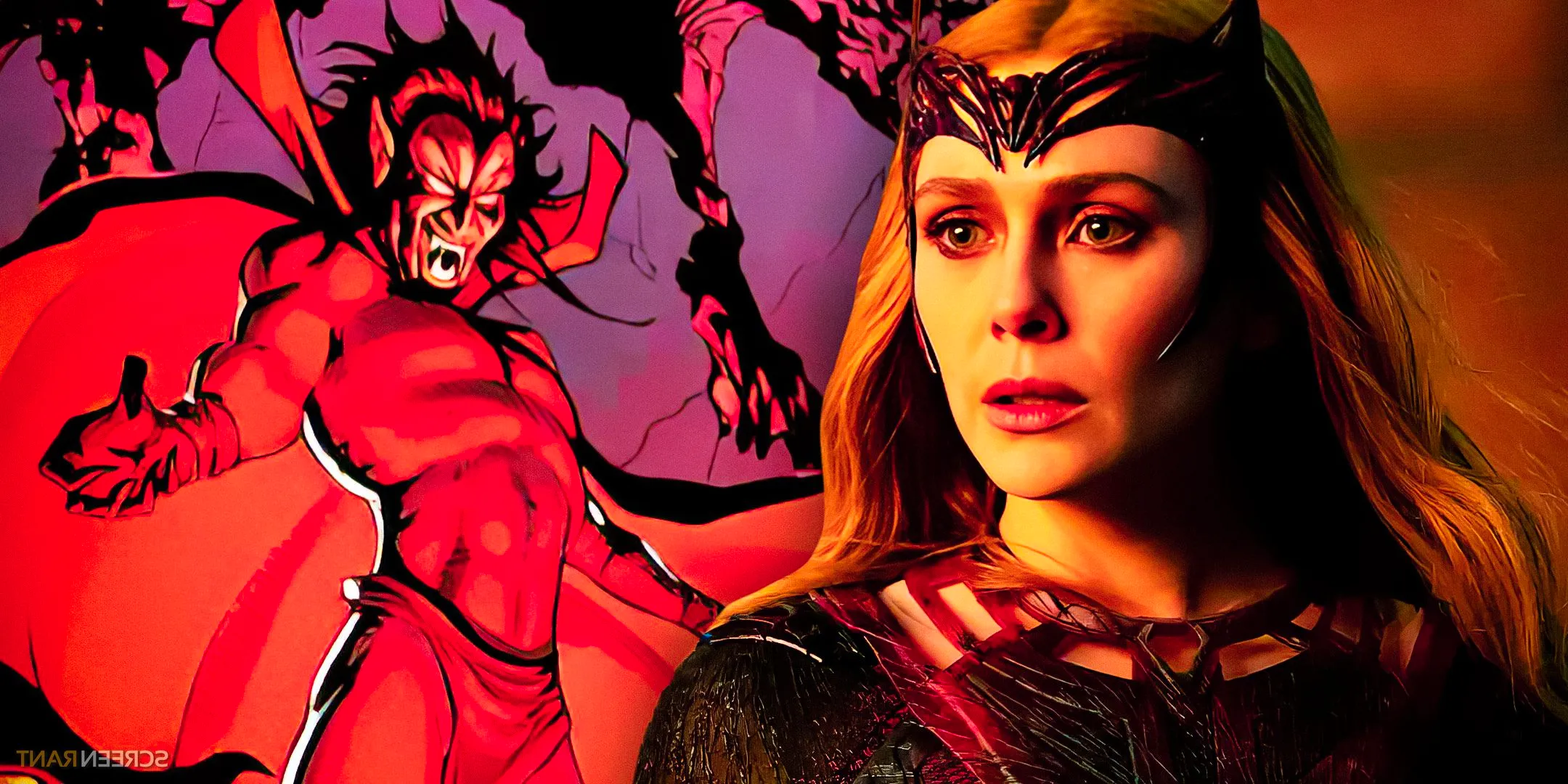 Elizabeth Olsen As Scarlet Witch In Doctor Strange in the Multiverse of Madness With Mephisto From Marvel Comics Image