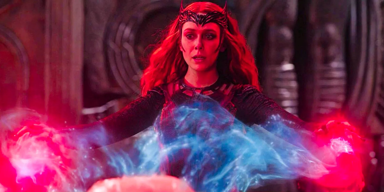 Elizabeth Olsen as Scarlet Witch Using Her Magic On America Chavez In Doctor Strange in the Multiverse of Madness Image