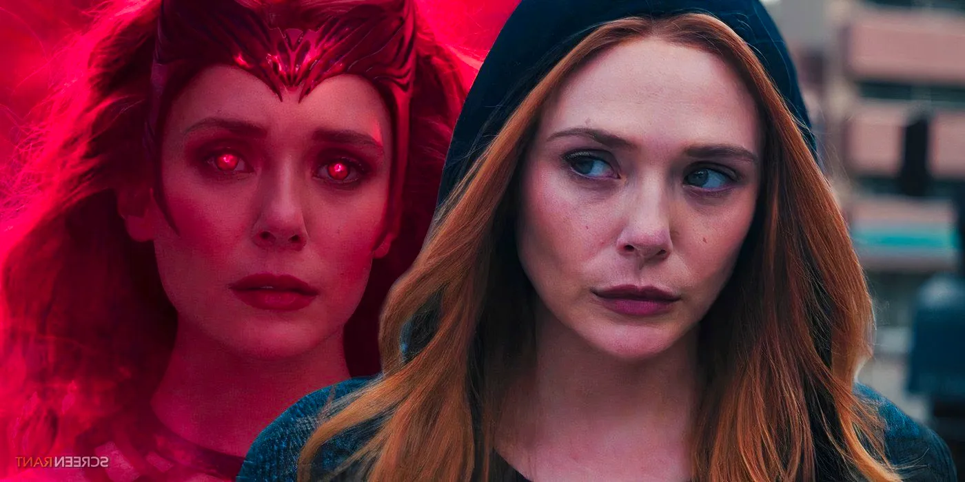 Elizabeth Olsen's Wanda Maximoff looking sad and powerful as the Scarlet Witch Image