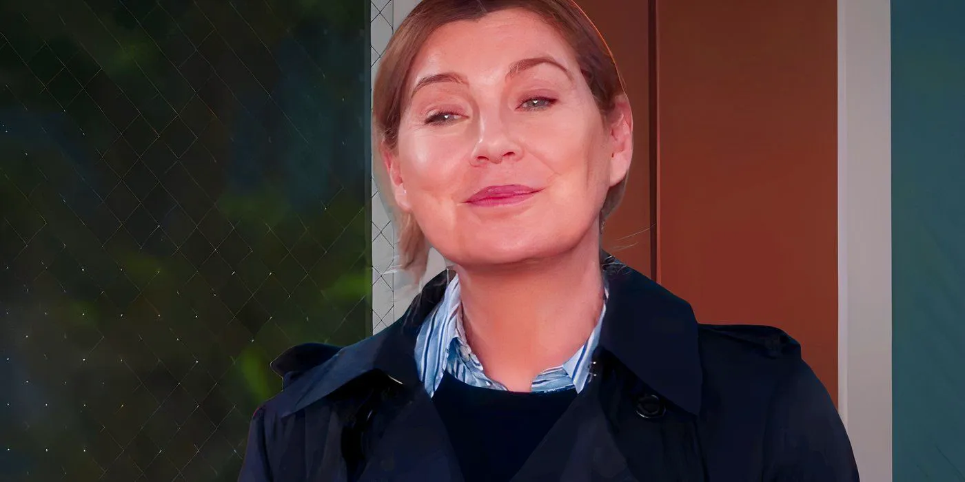 Ellen Pompeo as Meredith Giving a Close Lipped Smile in Grey's Anatomy Image