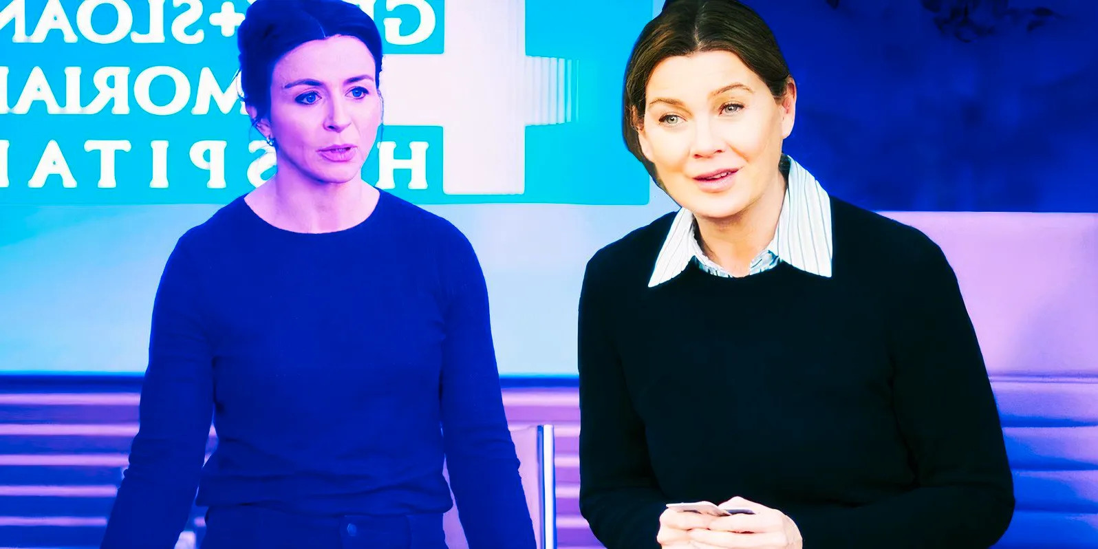 Ellen Pompeo as Meredith Grey and Caterina Scorsone as Amelia Shepherd in Grey's Anatomy season 20's finale Image