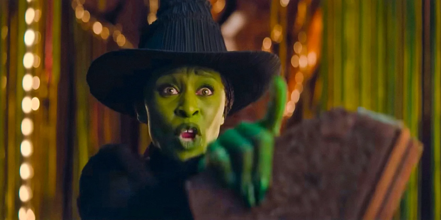 Elphaba (Cynthia Erivo) with an expression of fear and concern in Wicked  Image