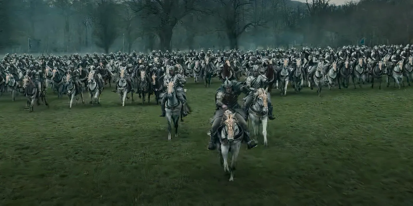 Elves charging into battle in the Rings of Power season 2 trailer, possibly in the Siege of Eregion. Image