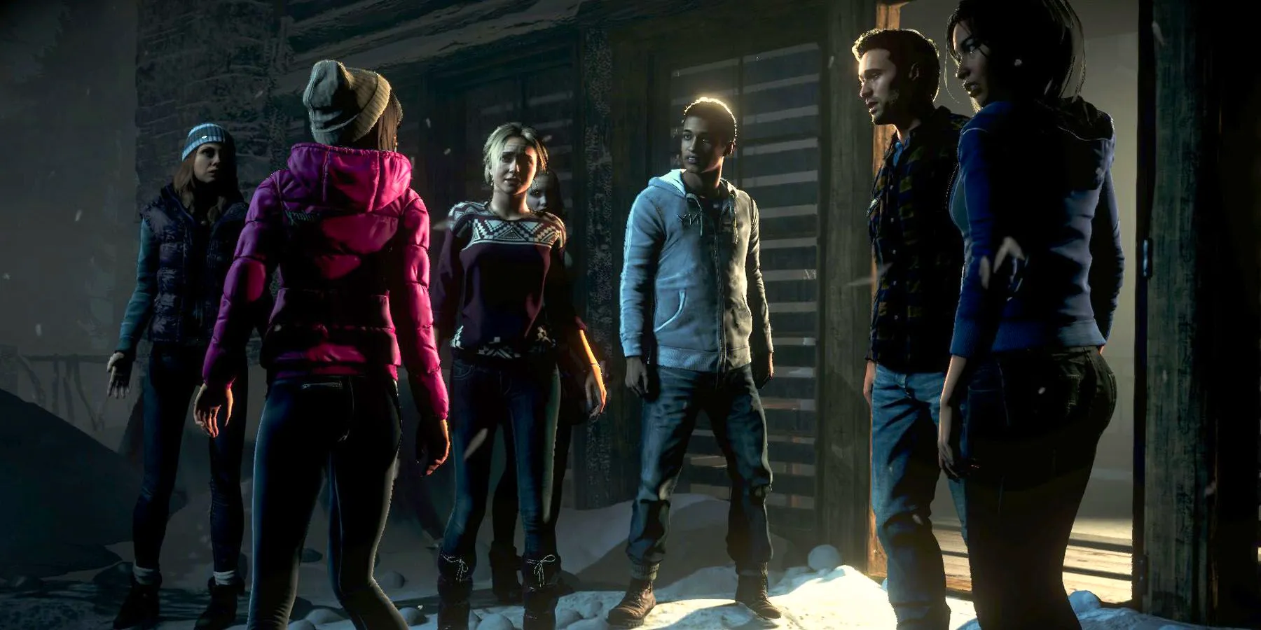 Emily Mike Matt Sam and Ashley speak to Beth in Until Dawn Image