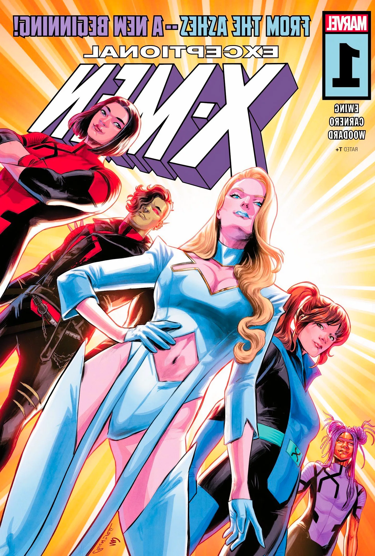 Emma Frost and Kitty Pryde stand with the Exceptional X-Men students.  Image