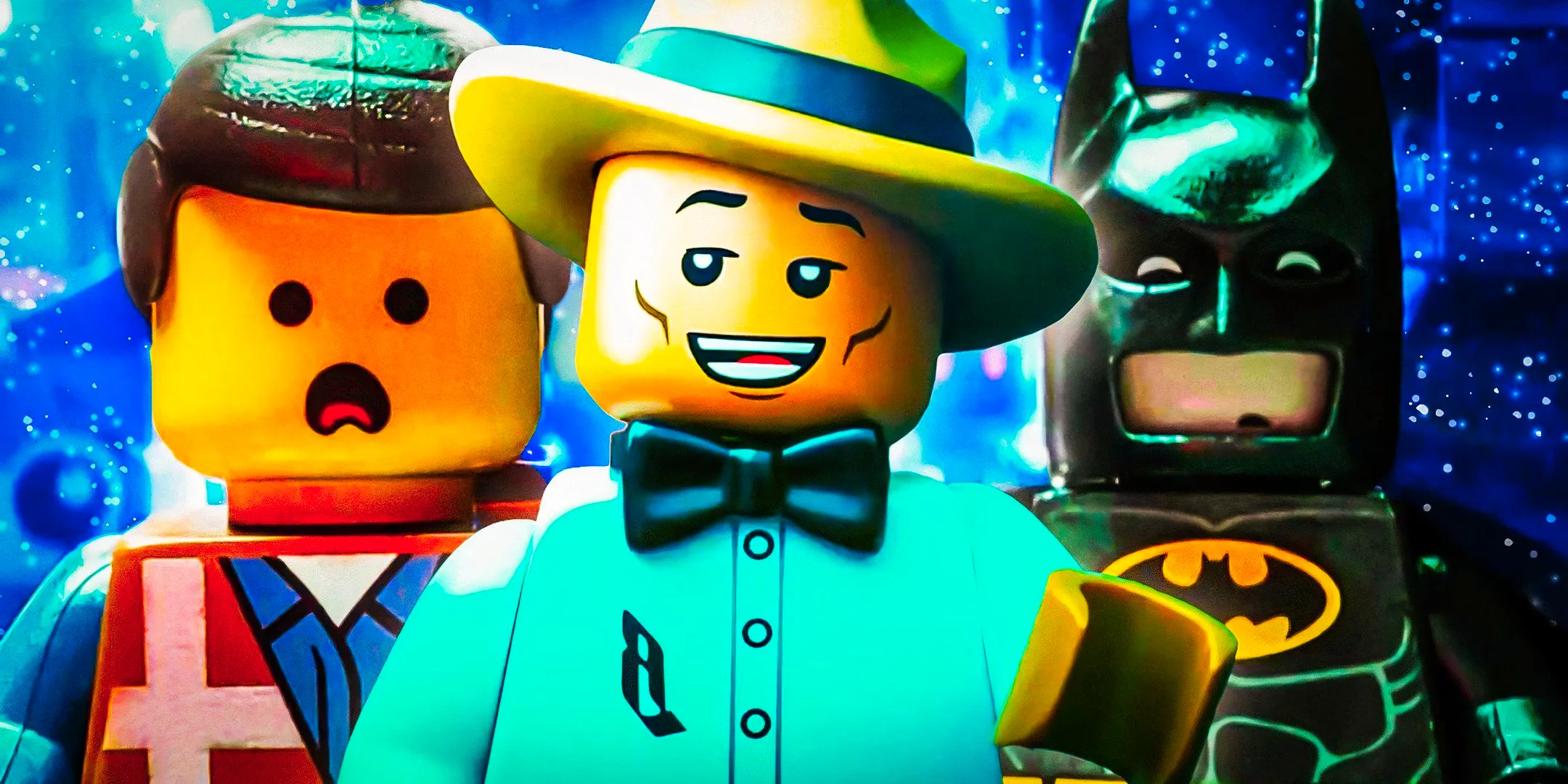 Emmett from the LEGO Movies, Batman from LEGO Batman and Pharrell from Piece by Piece Image